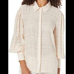 GUESS women's puff long sleeve crinkle Rav top size Large